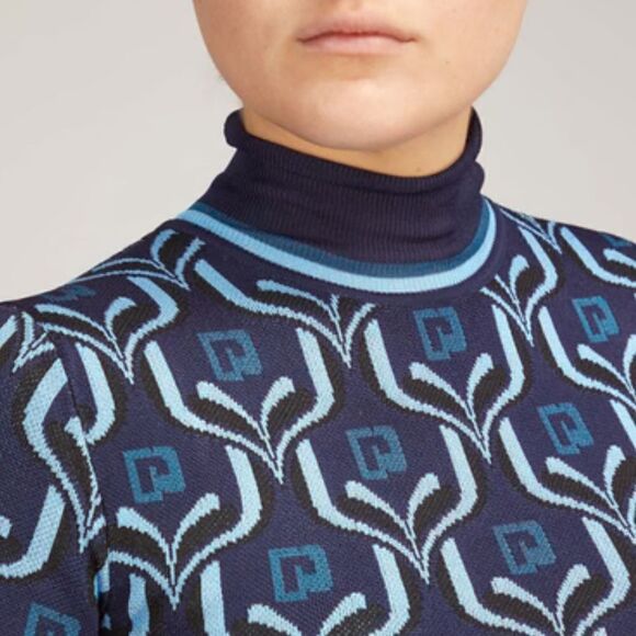 New PACO RABANNE Cropped Turtleneck Knit Top in Blue Jacquard Logo Large - Picture 4 of 16